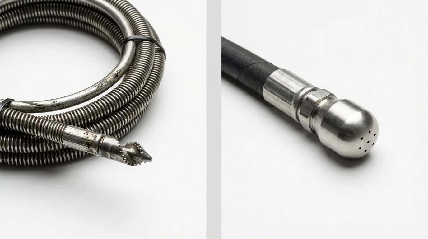 Drain snake cable and hydro jetting nozzle used for drain cleaning in Ford City, PA