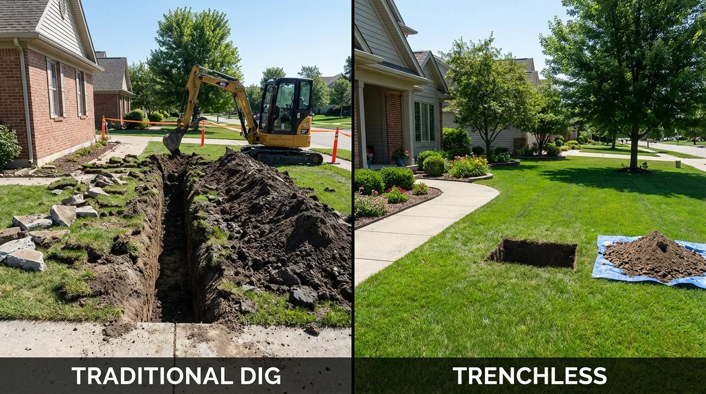 Trenchless sewer repair with minimal yard damage versus traditional excavation in Ford City, PA